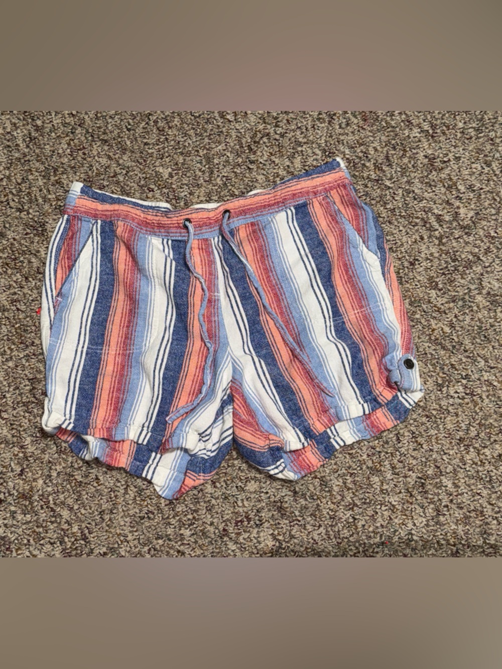 Women's XL per Se Casual Striped Women's Shorts —‎ Coral, Blue & White